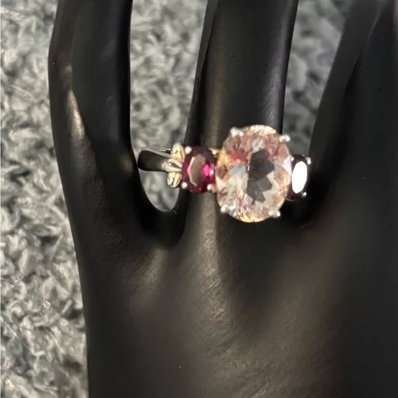 Morganite & Rhodolite Sterling Silver Ring size 7
